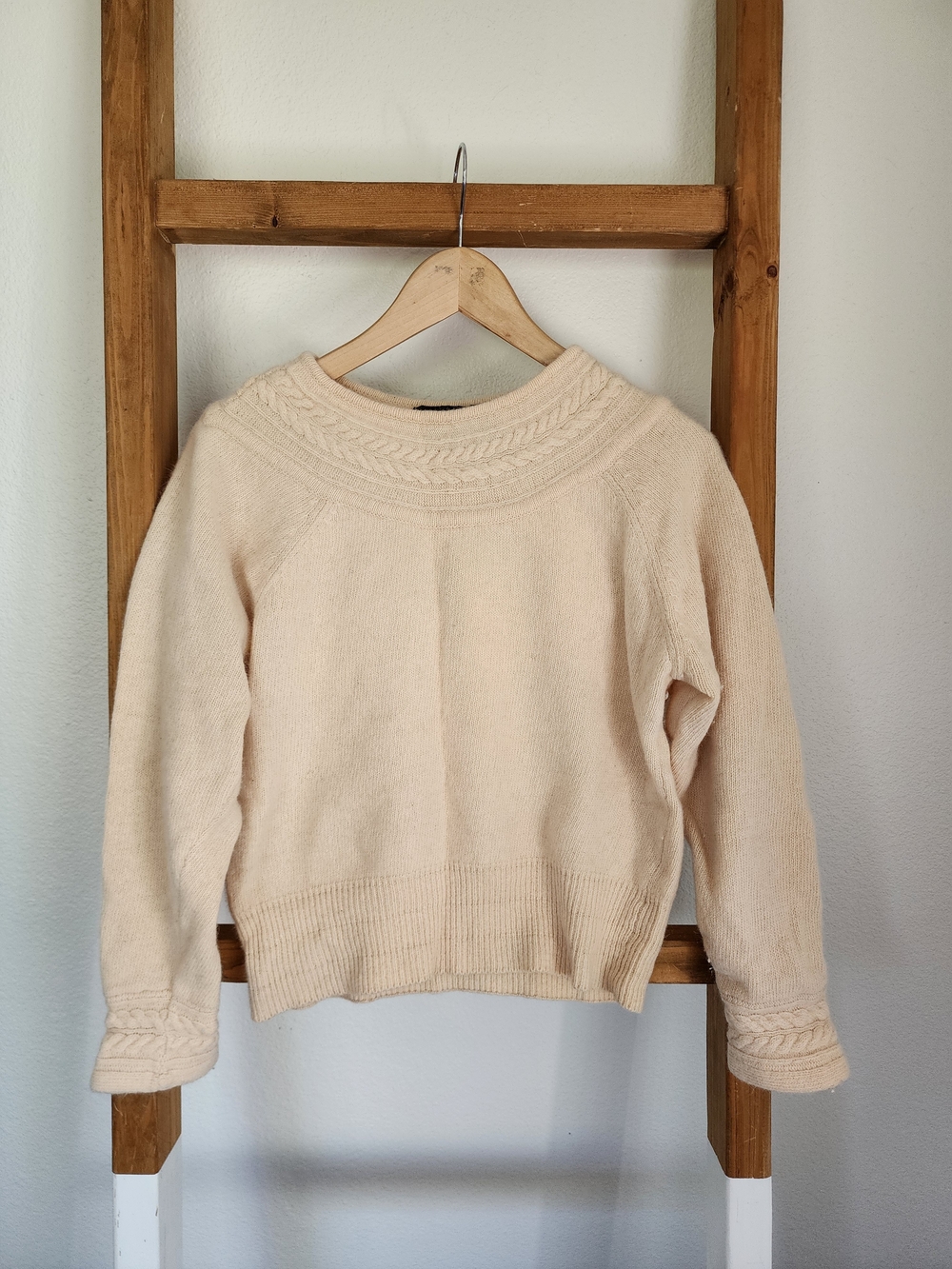 Vintage Jeanne Pierre Angora Lambswool Sweater Medium Ivory Cable Knit Soft